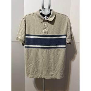 GAP Men’s Polo Shirt Beige Blue Stripe Short Sleeve Cotton Size L